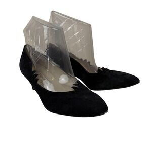 Werner Kern Shoes Womens Size 6 Black Suede Dress Pumps Kitten Heel Scallop FLAW